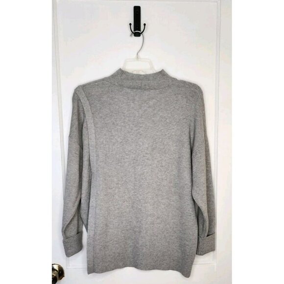 Halogen Sweater Womens XL Gray Mock Neck Ribbed Button Detail - Picture 2 of 5